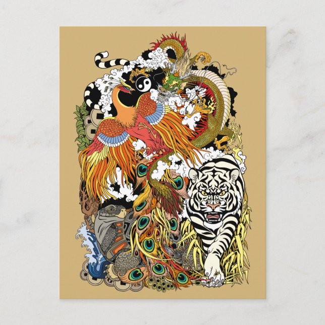 Carte Postale quatre animaux célestes (Devant)