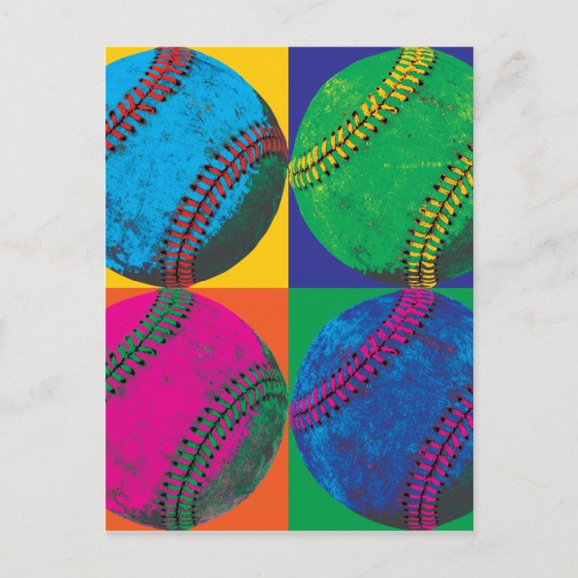 Carte Postale Quatre balles de baseball de différentes couleurs (Devant)