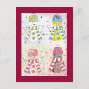 Carte Postale Quatre bonshommes de neige