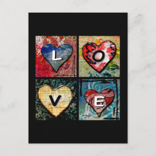 Carte Postale Quatre Coeurs dans les médias mixtes - AMOUR