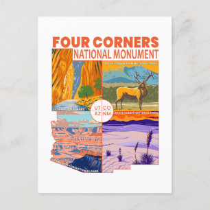 Carte Postale Quatre coins Monument national avec Parcs nationau