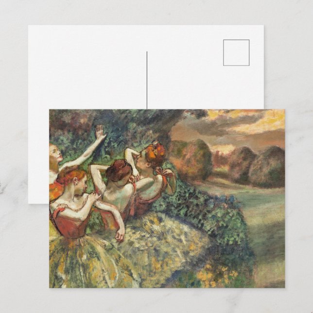Carte Postale Quatre danseurs par Edgar Degas, Classique Ballet  (Devant / Derrière)