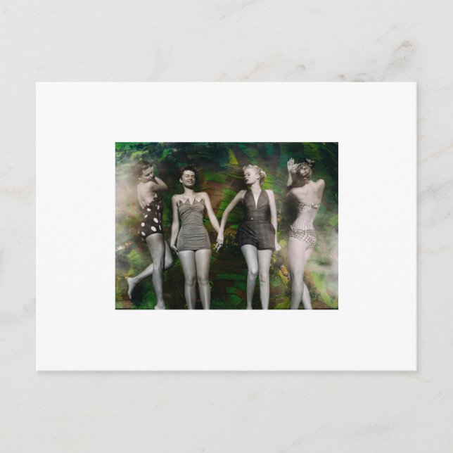 Carte Postale Quatre Femmes Bronzant. Collage (Devant)