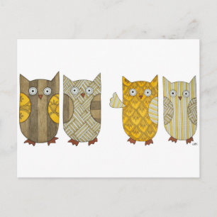 Carte postale Quatre Hiboux en or