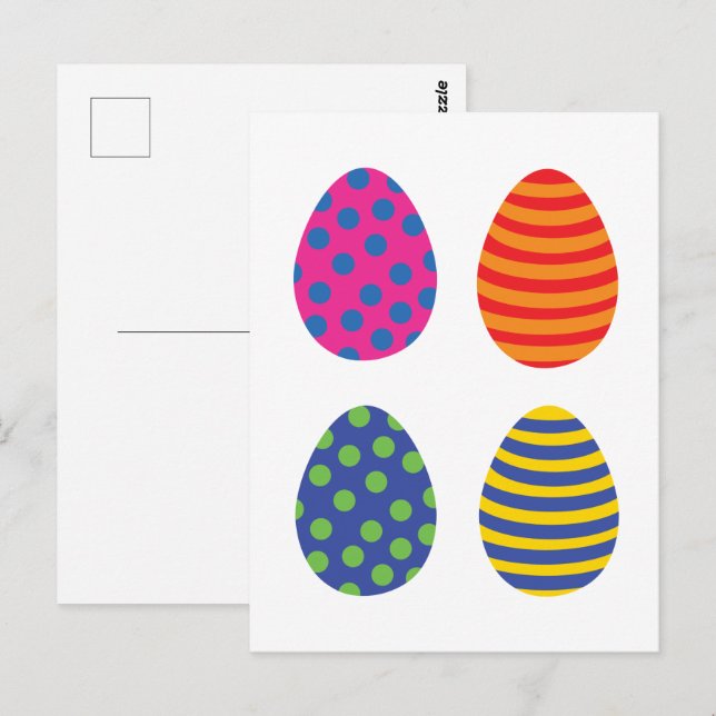 Carte Postale Quatre Oeufs de Pâques colorés (Devant / Derrière)