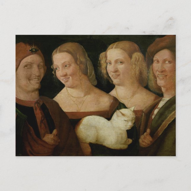 Carte Postale Quatre personnes rient à la vue d'un chat (Devant)