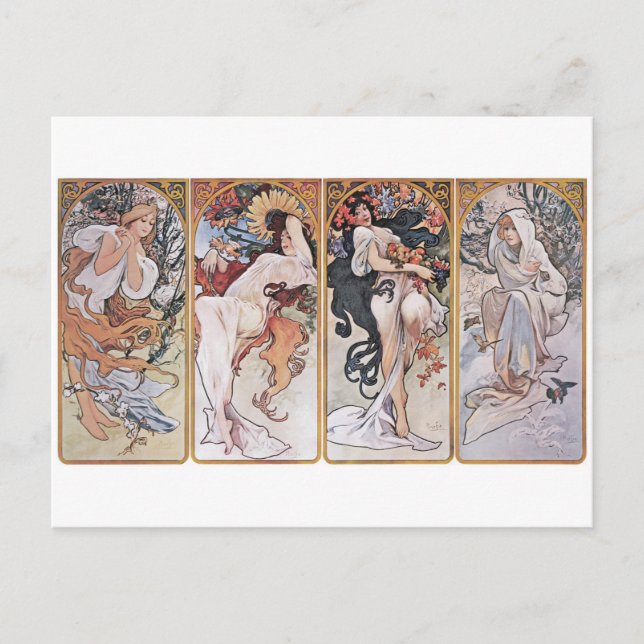 Carte Postale Quatre Saisons, Mucha (Devant)