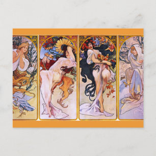 Carte Postale Quatre Saisons par Alfons Mucha Art Déco Nouveau