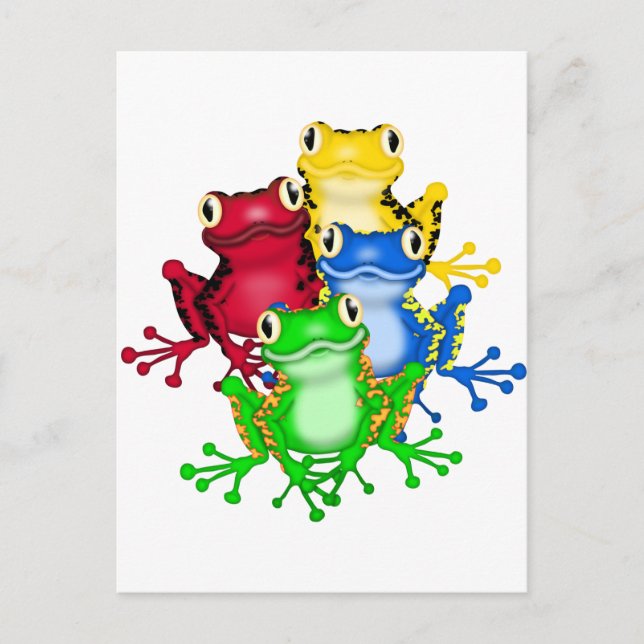 Carte Postale Quatre T-shirts et cadeaux de grenouilles (Devant)