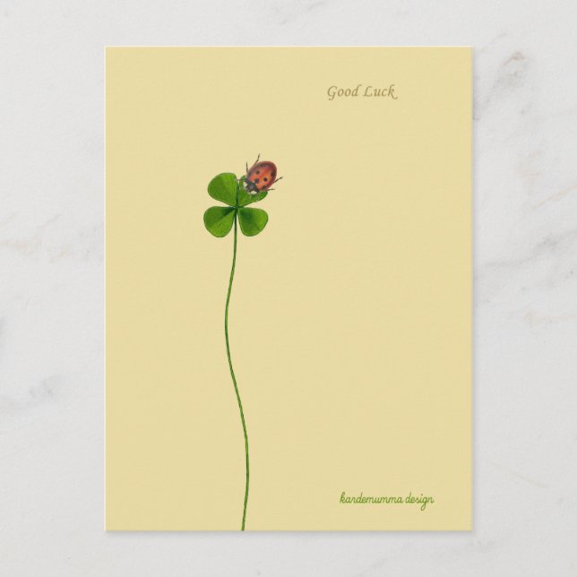 Carte Postale Quatre trèfle et coccinelle - Bonne chance (Devant)