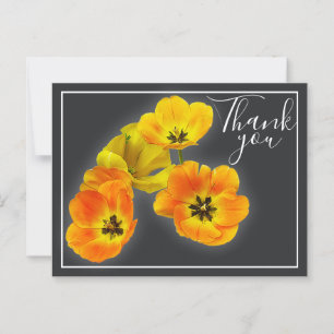 Carte Postale Quatre Tulipes Jaune Orange Fond Gris Merci