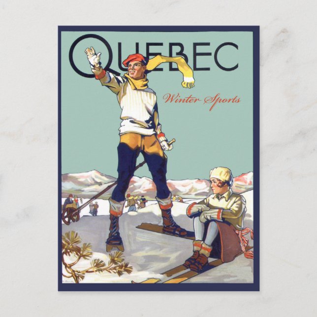Carte Postale Québec, sports d'hiver au Canada, couple en ski (Devant)