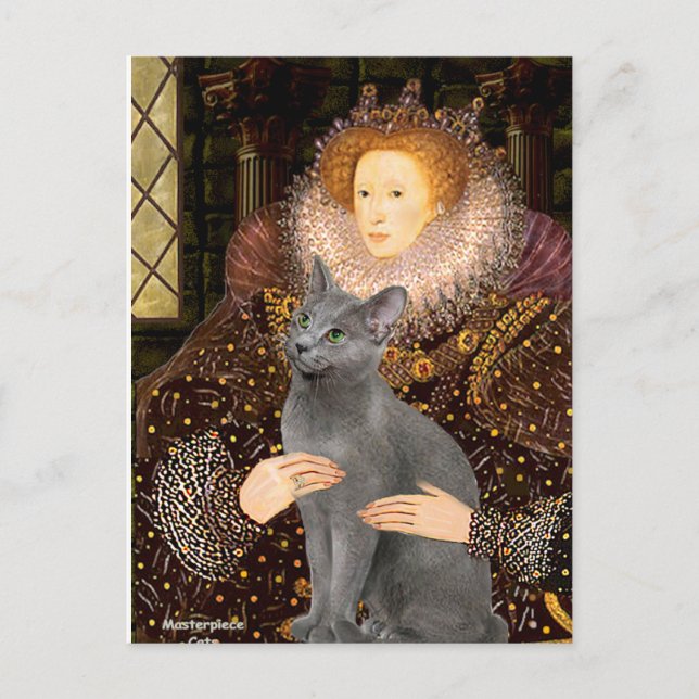 Carte Postale Queen - chat bleu russe (Devant)