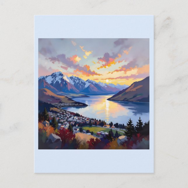 Carte Postale Queenstown - Nouvelle-Zélande - Lac Wakatipu Sunse (Devant)