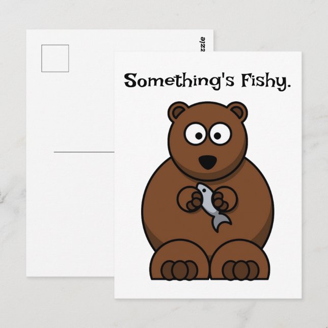Carte Postale Quelque chose d’amusant Poisson Brown Ours Cartoon (Devant / Derrière)