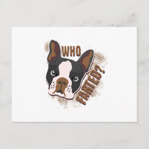 Carte Postale Qui A Frappé ? Geeky Funny Chien Lover Boston Terr