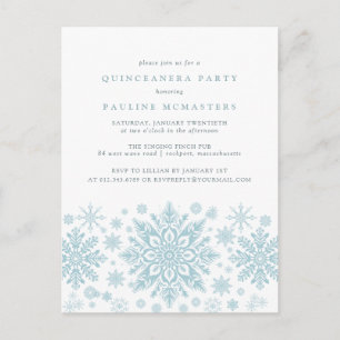 Carte postale Quinceanera Blue Snowflake Invitatio