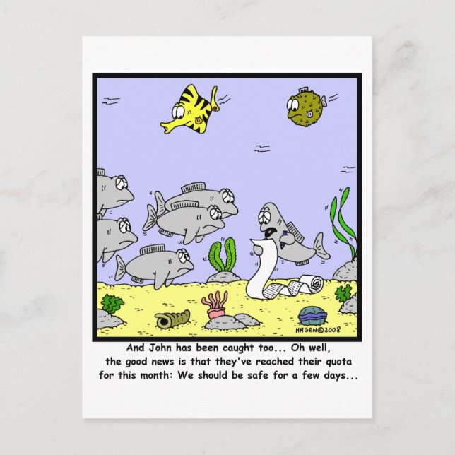 Carte Postale Quota de pêche : Caricature de poisson (Devant)