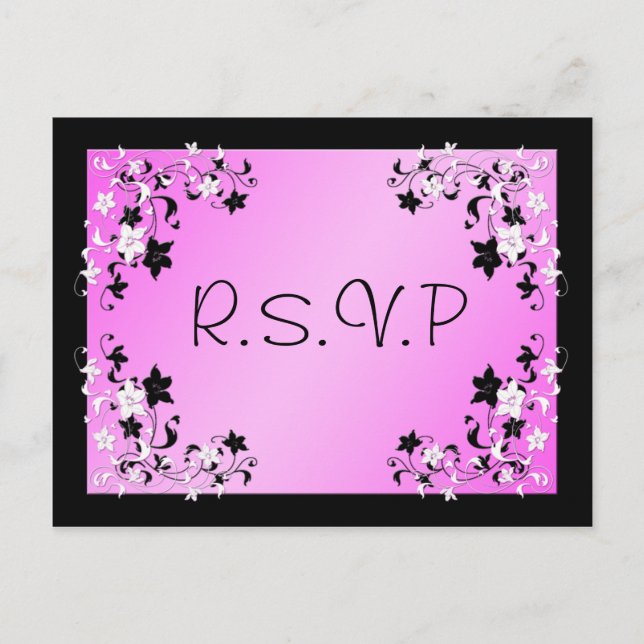 Carte postale R.S.V.P rose et noir (Devant)