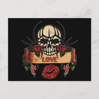 Carte Postale RAB Rockabilly Crâne Roses Love Lipstick