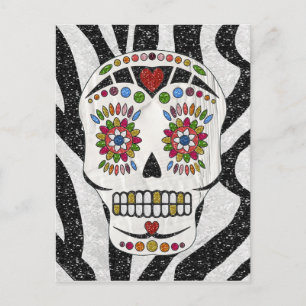 Carte Postale RAB Rockabilly Sugar Skull on Zebra