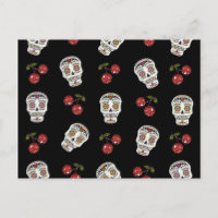 RAB Rockabilly Sugar Skulls Cherries On Black