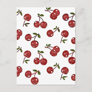 Carte Postale RAB Rockabilly Très Cerises Cerises Sur Fond Blanc
