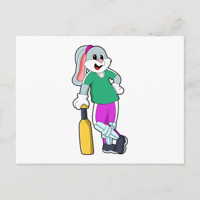 Carte Postale Rabbit au cricket avec chauve-souris de cricket (Devant)