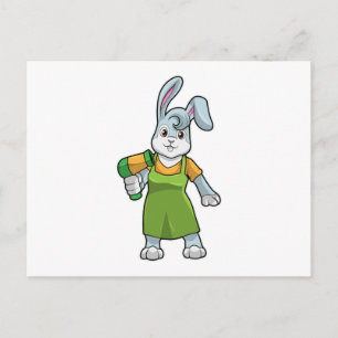Carte Postale Rabbit comme coiffeur avec sèche-cheveux