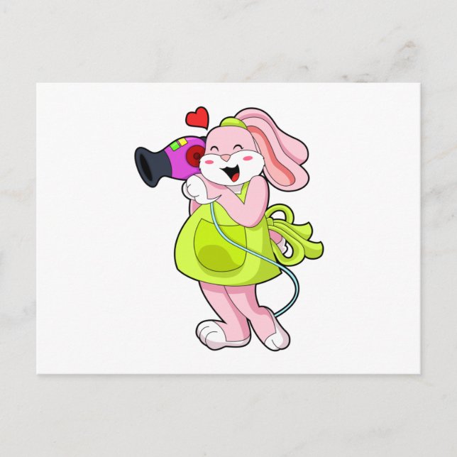 Carte Postale Rabbit comme coiffeur avec sèche-cheveux (Devant)