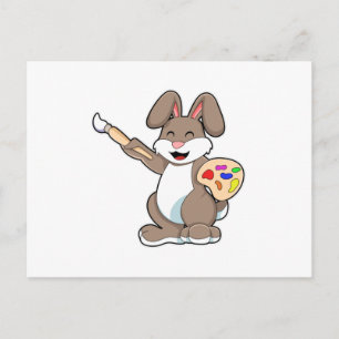 Carte Postale Rabbit comme peintre avec pinceau et peinture