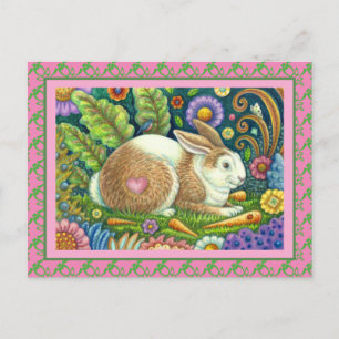 CARTE POSTALE RABBIT D'ART FOLK, OISEAU DE BLUEBÈRE, JARDIN SECR