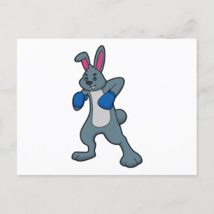 Carte Postale Rabbit en boîte avec gants de boxe