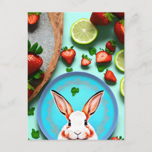 Carte Postale Rabbit, fraise, Mandala, poste