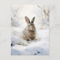 Carte postale Rabbit neige hiver