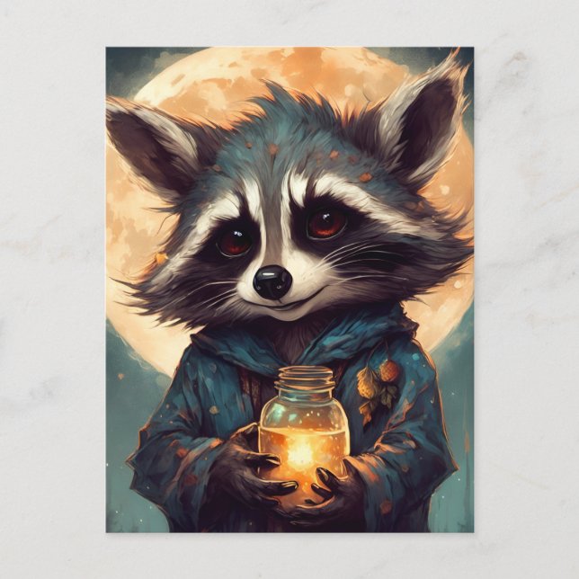 Carte Postale Raccoon adorable avec une potion magique (Devant)