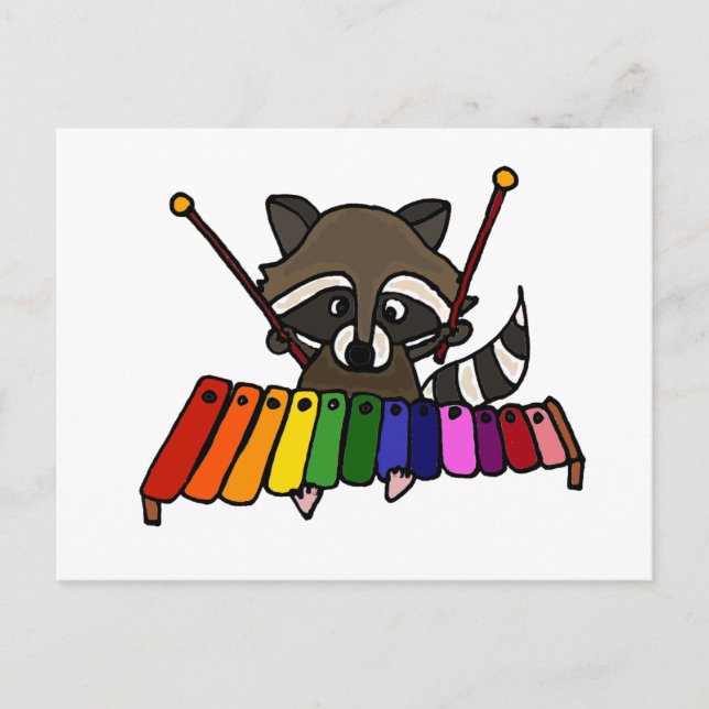 Carte Postale Raccoon amusant Jouer Xylophone coloré (Devant)