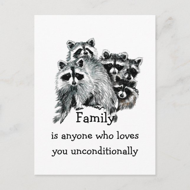 Carte Postale Raccoon Family Love Citation Animal Art (Devant)