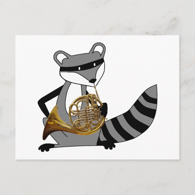Carte Postale Raccoon Jouer la Corne française (Devant)