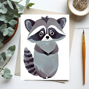 Carte Postale Raccoon respectueux   Aquarelle d'animal mou