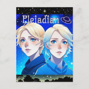Carte Postale Race d'aliens pléiadienne avec des étoiles et des 