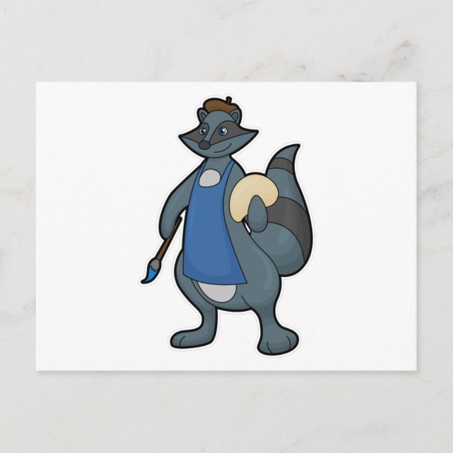 Carte Postale Racon comme peintre avec pinceau (Devant)