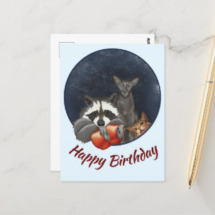 Carte Postale Racon et chats aux pommes Joyeux anniversaire