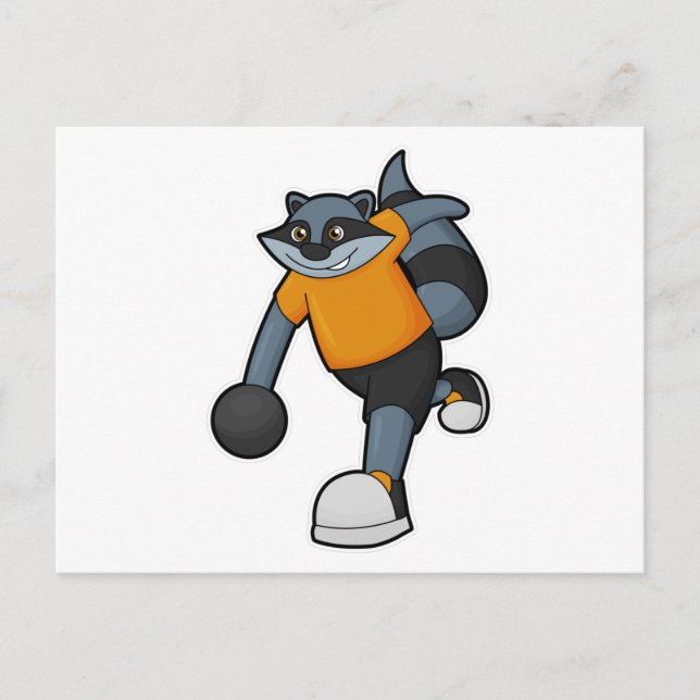 Carte Postale Racoon à Bowling avec Bowling (Devant)