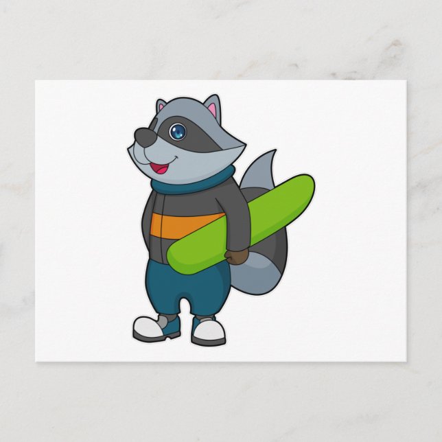 Carte Postale Racoon as Snowboarder avec snowboard (Devant)
