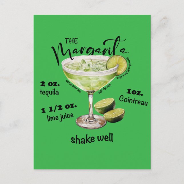 Carte Postale Rafraîchir Margarita Cocktail Recette Bar Art (Devant)