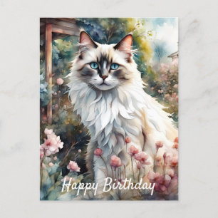 Carte Postale Ragdoll Chat en anglais Jardin Anniversaire
