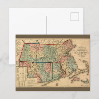 Carte Postale Rail Road & Township Map of Massachusetts, 1879
