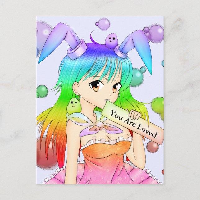 Carte Postale Rainbow Bunny Anime Girl (Devant)
