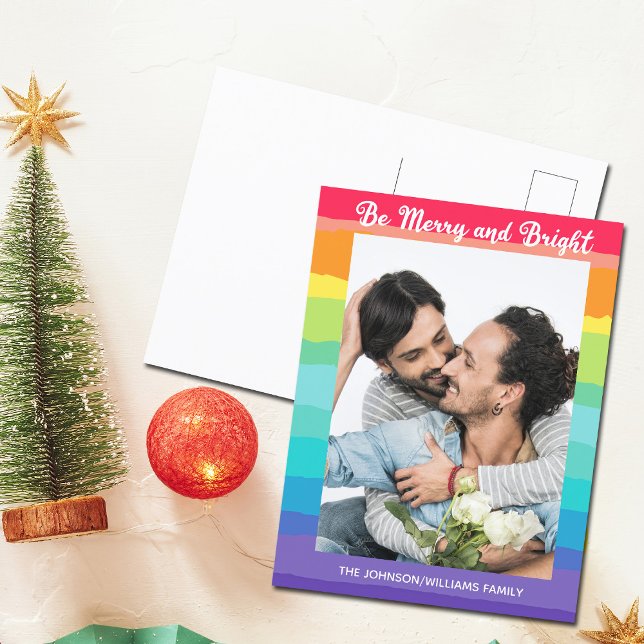 Carte Postale Rainbow Christmas Be Joyeux and Bright LGBTQ Photo (Créateur téléchargé)